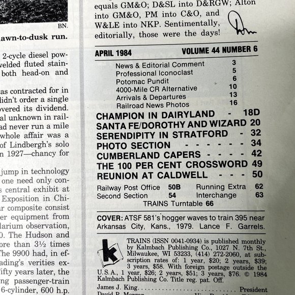 Trains Magazine of Railroading April 1984 u Dairyland Champion Santa Fe Dorothy - Picture 3 of 6